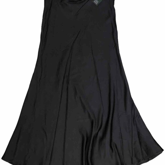 MAXI SKIRT Satin Black with Elastic Waistband Flared WILD FABLE Womens Medium - Picture 2 of 12